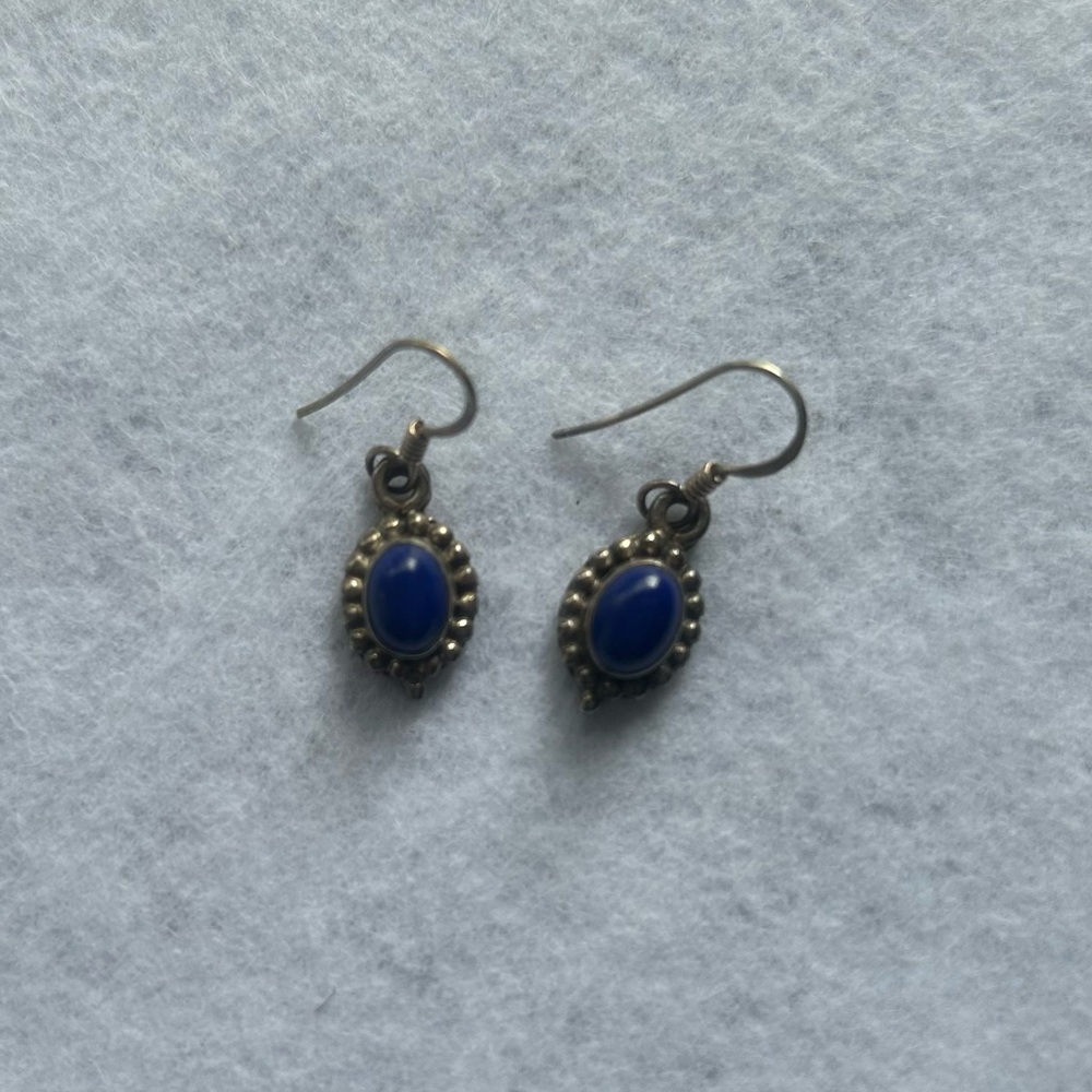 Vintage-Inspired Blue Oval Earrings